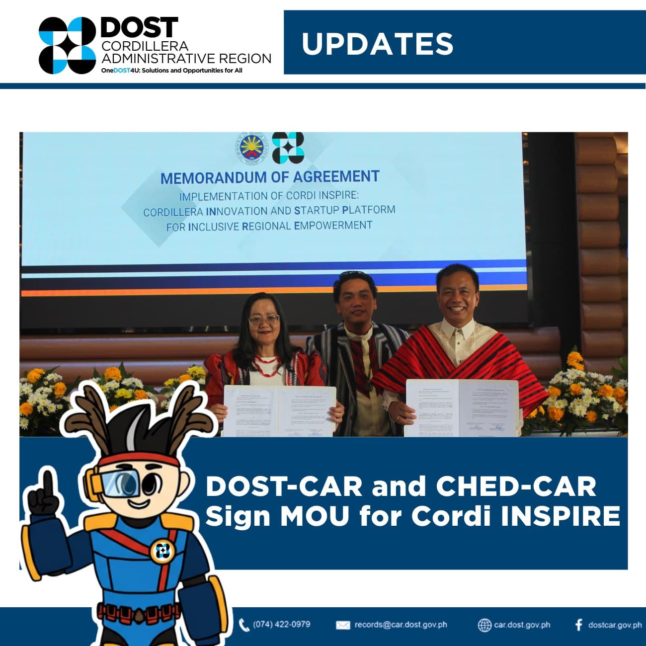 DOST-CAR and CHED-CAR Sign MOU to Launch Cordi INSPIRE, a New Startup Platform for Cordillera's Universities