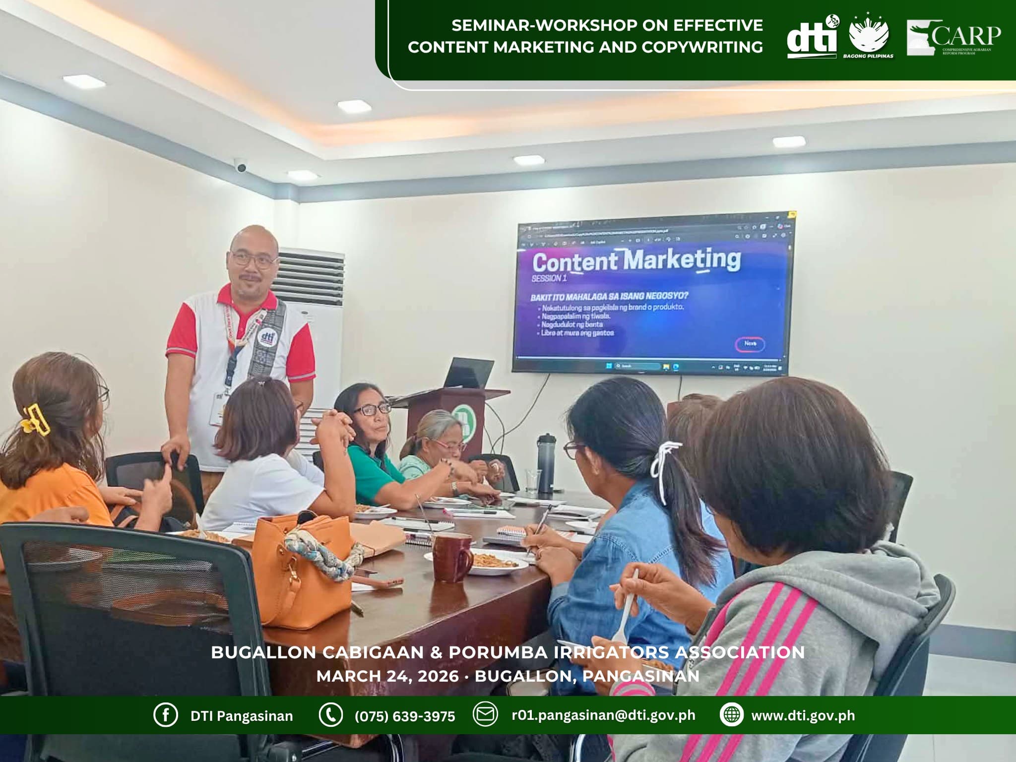 DTI-CARP and NIA Trained Farmers in Bugallon on Content Marketing and Copywriting — Because Growing Good Rice Is No Longer Enough